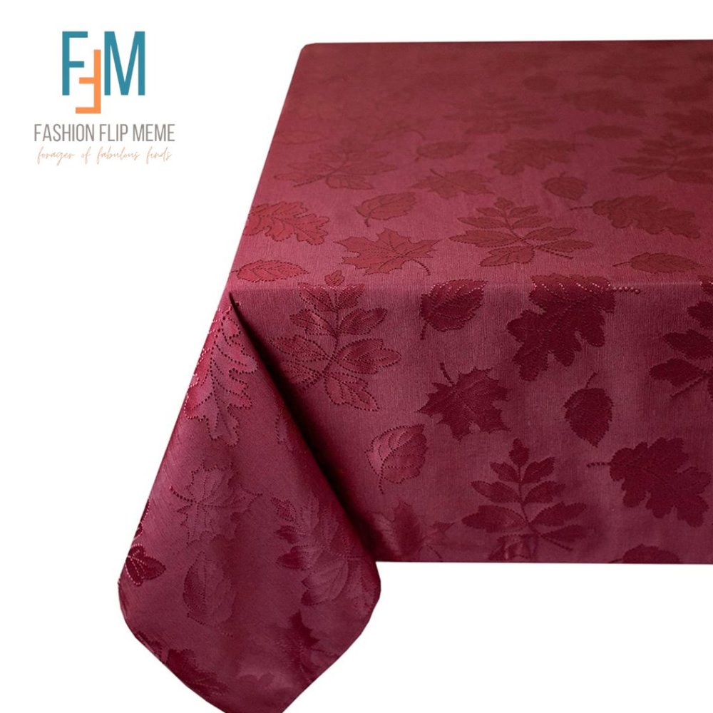 Harvest Fall Burgundy Leaf Damask Table Linen Tablecloth 60 X 102 Oblong